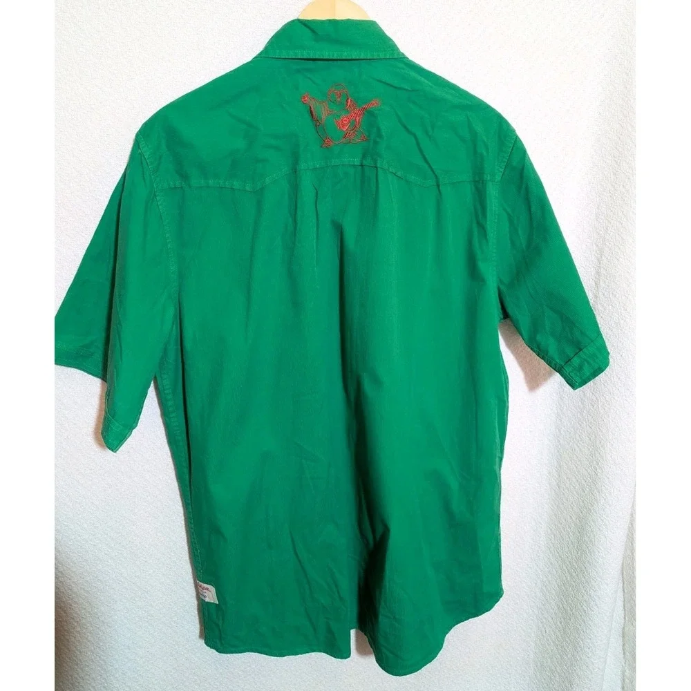 True Religion Mens Shirt Green Short Sleeve Western Pearl Snap  Sz XL Textured